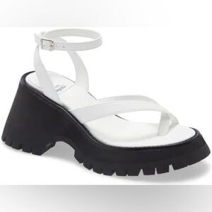 Jeffrey Campbell Argent Platform Chunky White Leather Strappy Sandals 38